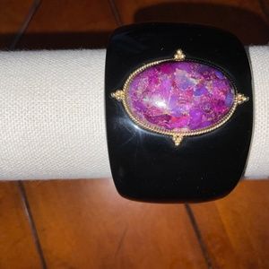 Black resin cuff bracelet, Purple Mojave stone NEW